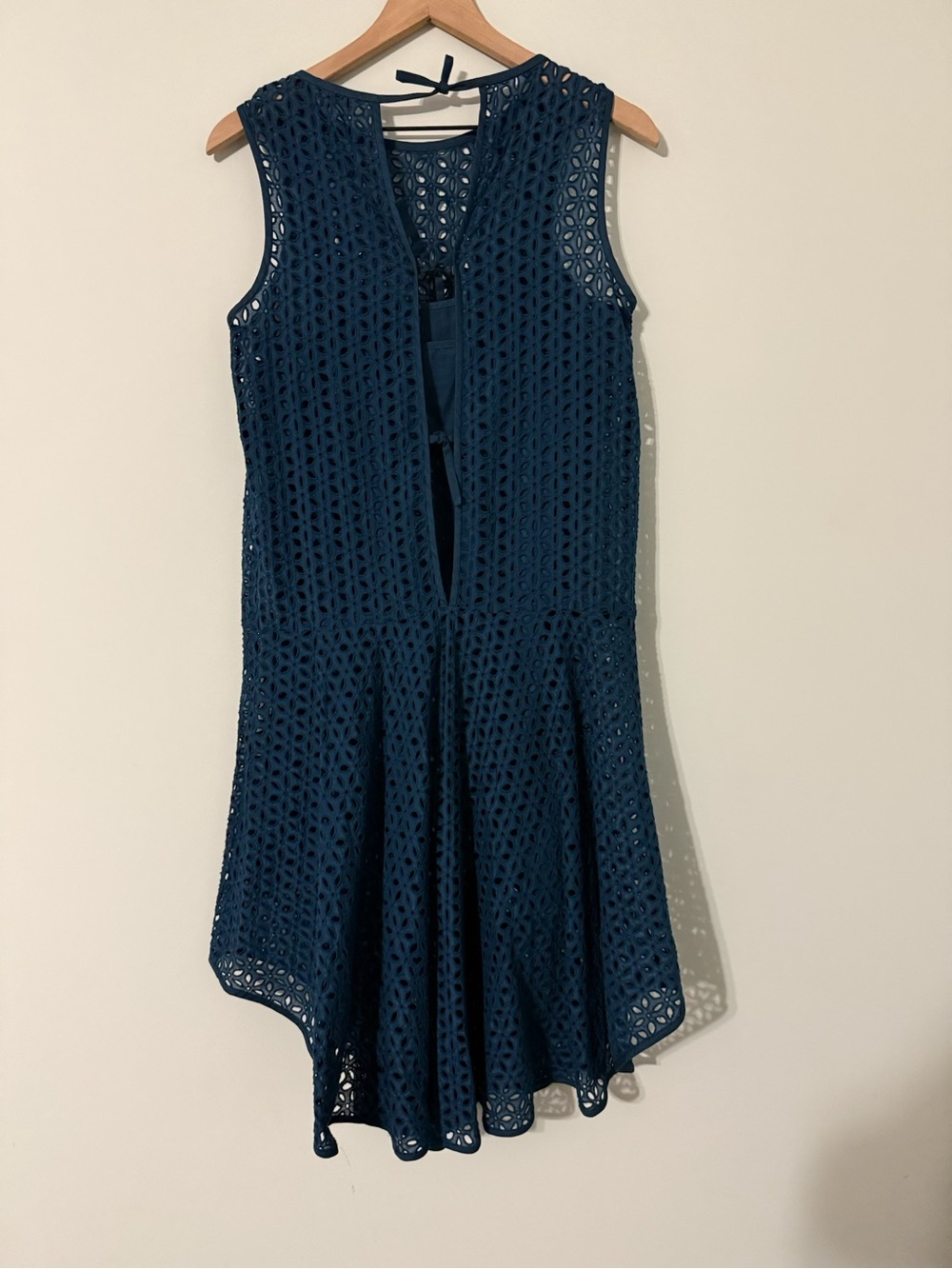 Tibi Navy Silk Cotton Eyelet Fit & Flare Dress Size 2 - Picture 7 of 7